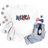 National Flag Day T Shirts Summer round Neck T-shirt Women's Short Sleeve Independence Day Women