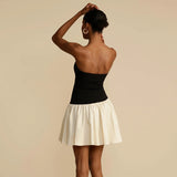 Women Desses Spring Sexy Color Block Tube Top Short Skirt Dress Dress