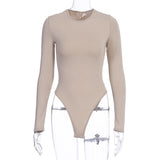 Women Jumpsuit Winter Slim Fit round Neck Long Sleeves Base Bodysuit