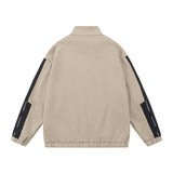Men Hoodie Sports Stand Collar Cardigan Sweater Casual Loose Stitching Contrast Color Long Sleeves Half Turtleneck Coat