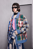 Unisex Jacket Fall Contrast Color Check Splicing Coat Women