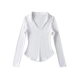 Women T-Shirt Solid Color T-shirt Women's Spring Slim-Fit Long-Sleeved Bottoming Shirt Top