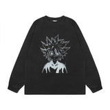 Men Long Sleeve Shirt Cartoon Long Sleeve T-shirt Men's and Women's Ins Distressed Bottoming Top