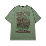 Men T Shirt Vintage Distressed Washed Loose Casual Short Sleeve T-shirt for Men and Women