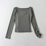 Women T-Shirt Casual Versatile Pleating Long Sleeve Bottoming T-shirt