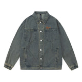 Men Denim Jacket Embroidery Worn Looking Washed-out Denim Jacket Men's Loose Spring and Autumn Jacket