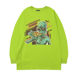 Men Long Sleeve Shirt Alien Printed Long Sleeve T-shirt Men's Loose round Neck Couple