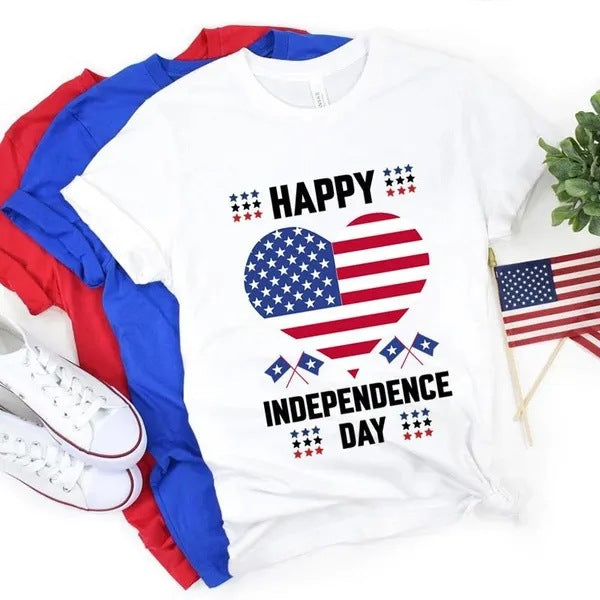 Women's Independence Day T Shirt round Neck Short Sleeve T-shirt Women's Top