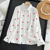 Women T-shirt Heart Printing Long Sleeve Shirt Loose Top