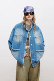 Unisex Jacket Autumn Stand Collar Raw Edge Denim Jacket Women's Clothing