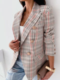 Plaid Trench Coat Autumn and Winter Long Sleeve Double Breasted Plaid Printed Suit