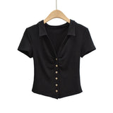 Women T-Shirt Summer Women's Retro Tight Short Short Sleeve T-shirt