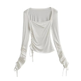 Women T-shirt Spring and Autumn Long Sleeve T-shirt Women's Short Bottoming Shirt Top