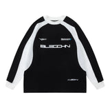 Men Hoodie Spring and Autumn Racing Suit Men's Loose round Neck Sweater Stitching Raglan Sleeve Sports