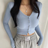 Women Long Sleeve Shirt Short V-neck Cardigan Base Shirt