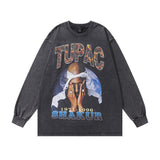 Men Long Sleeve Shirt  Vintage Floral Print Long Sleeves Bottoming T-shirt Men and Women Washed Distressed