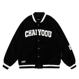 Men Cotton Padded Jacket Coat Winter Loose Letter Embroidery Cotton Casual Long-Sleeved Jacket Baseball Uniform