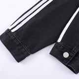 Men Denim Jacket Washed and Worn Denim Jacket Men's Loose Casual Striped Long Sleeve