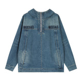 Men Denim Jacket Hooded Denim Hoodie Men's Loose Leisure Washed-out Distressed Pullover Coat Autumn