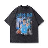 Men T Shirt Printed Washed and Worn Short Sleeve T-shirt Men and Women Vintage