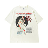Men T Shirt Letter Print Worn Looking Washed-out Short Sleeve T-shirt Female Hip Hop