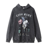 Men Hoodie Printing Distressed Wash Hooded Pullover Loose