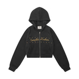 Women Hoodie Letter Cropped Hoodie Loose Long Sleeve Cardigan Jacket