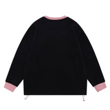 Men Hoodie Cartoon Kitten Graffiti Printing Sweater Boys Stitching round Neck Loose Top
