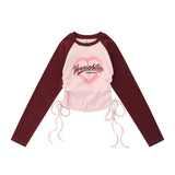 Women Long Sleeve T-Shirt Printed Long Sleeve T-shirt Women's round-Neck Raglan Sleeve Contrast Color Top Autumn