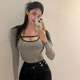 Women Long Sleeve Shirt Suit U-Neck Hanging T-shirt Long Sleeve Top