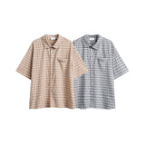 Unisex Jacket Fall Short Sleeve Plaid Shirt Women's Clothing