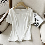 Women T-shirt Summer Simplicity Slim-Fit Figure Flattering Short Sleeve T-shirt Top Female