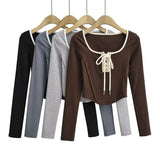 Women T-Shirt Retro Long-Sleeved T-shirt Autumn