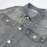 Men Denim Jacket Washed and Worn Denim Jacket Men's Loose Hole Denim Jacket