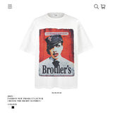 American vintage street T-shirt pure cotton retro men's and women's summer loose half sleeves
