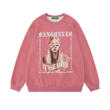 Men Hoodie Character Oil Painting Printed Crew Neck Sweatshirt