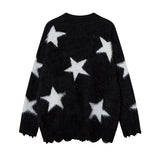 Men Long Sleeve Shirt Five-Pointed Star Contrast Color Jacquard Sweater for Men and Women Idle Style Couple Sweater