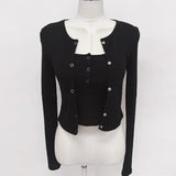 Women Long Sleeve Shirt Black and White Striped Camisole Small Cardigan Coat