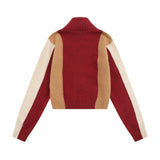 Women Sweater Color Block Embroidery Short Autumn Long Sleeve Sweater