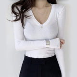 Women Long Sleeve Shirt Skinny Slimming Long Sleeve V-neck Bottoming Shirt