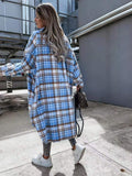 Plaid Trench Coat Fashionable Lengthened Plaid Shirt Women's Coat