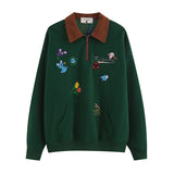 Men Long Sleeve Shirt Letter Polo Sweater Men and Women Vintage Couple Long-Sleeve T-shirt