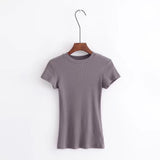 Women T-Shirt round Neck Summer Tight Short Sleeve Top