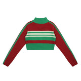 Women Sweater Short Knitted Cardigan Color Matching Long Sleeve Sweater Coat