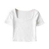 Women T-Shirt Slim-Fit Short-Sleeved T-shirt Summer High Waist Crop Top