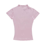 Women T-shirt Turtleneck Short Sleeve T-shirt Slim Fit Summer Top