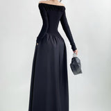 Women Dresses Fall off-Shoulder Slim Fit Elegant Dress Stitching Dress
