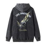 Men Hoodie Flame Print Distressed Washed Hooded Hoodie Pullover Sports Hoodie for Men