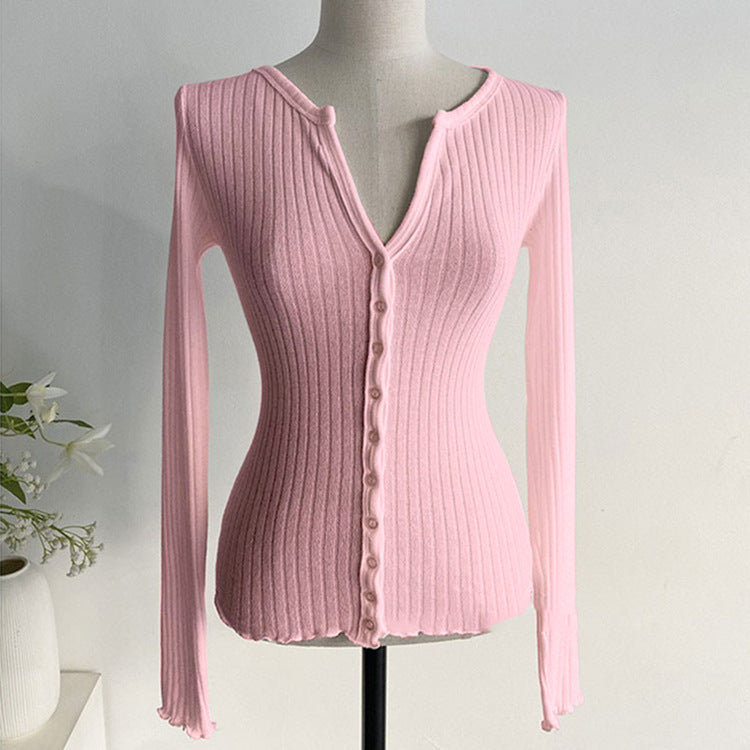 Women Long Sleeve Shirt Fall V-neck Knitwear for Women Cardigan Top