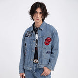 Men Denim Jacket Men's Spring and Autumn Loose Washed-out Denim Clothes Jacket